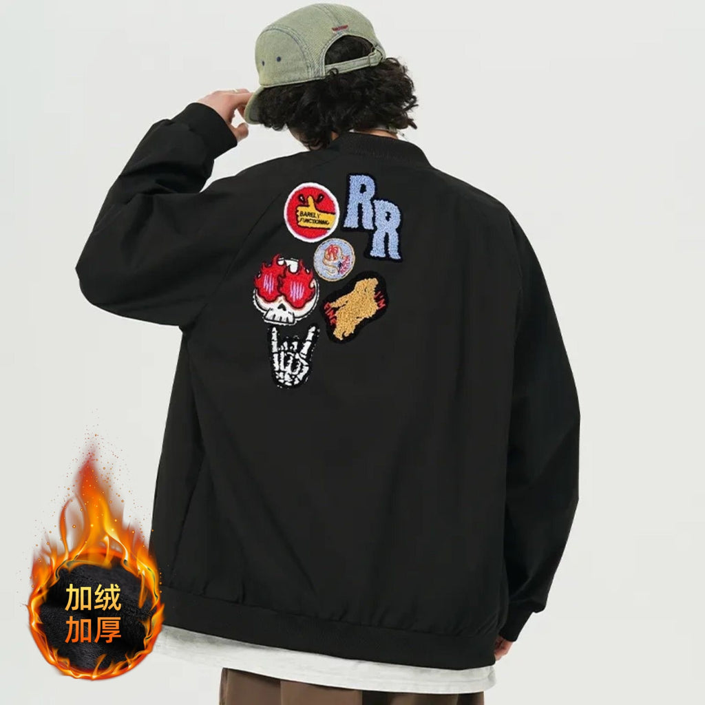 23871 Fleece-Lined Baseball Jacket – Loose-Fit Casual Outerwear