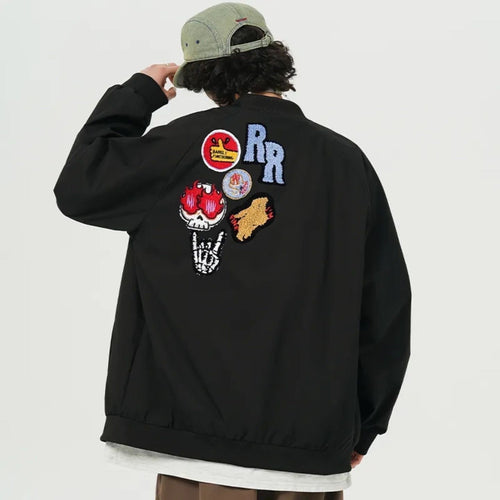 Fleece-Lined Baseball Jacket – Loose-Fit Casual Outerwear（Style 23871 ）