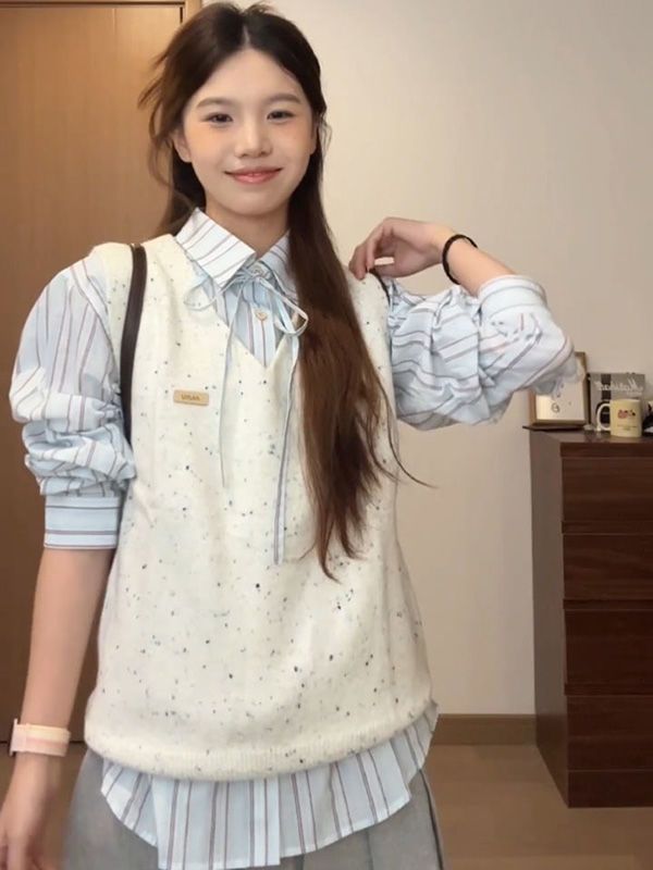 Women’s Knit Sweater Vest & Shirt Set – Layered Outfit (Style 12318)