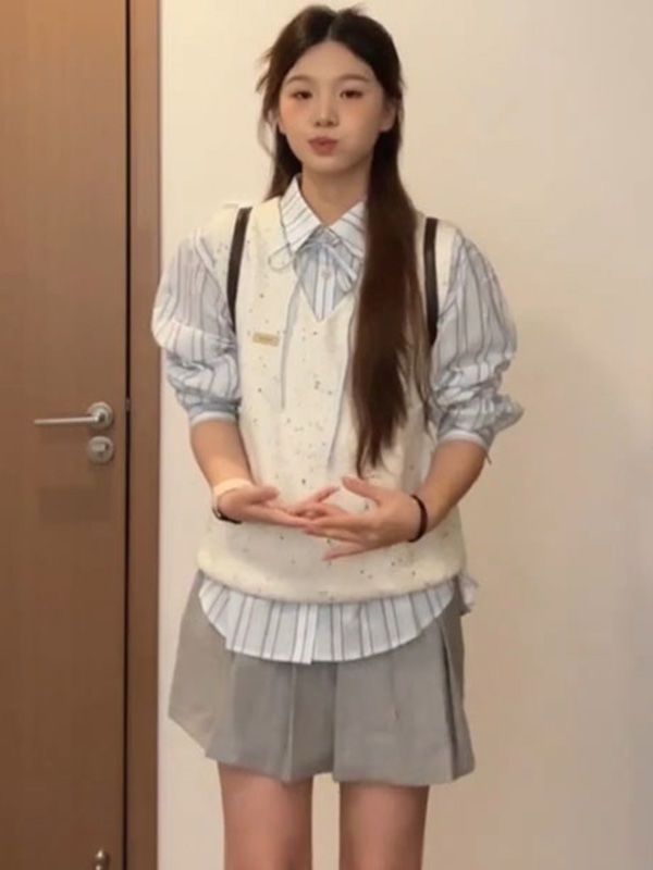 Women’s Knit Sweater Vest & Shirt Set – Layered Outfit (Style 12318)