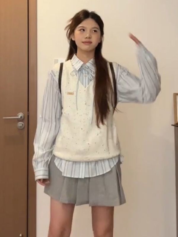 Women’s Knit Sweater Vest & Shirt Set – Layered Outfit (Style 12318)