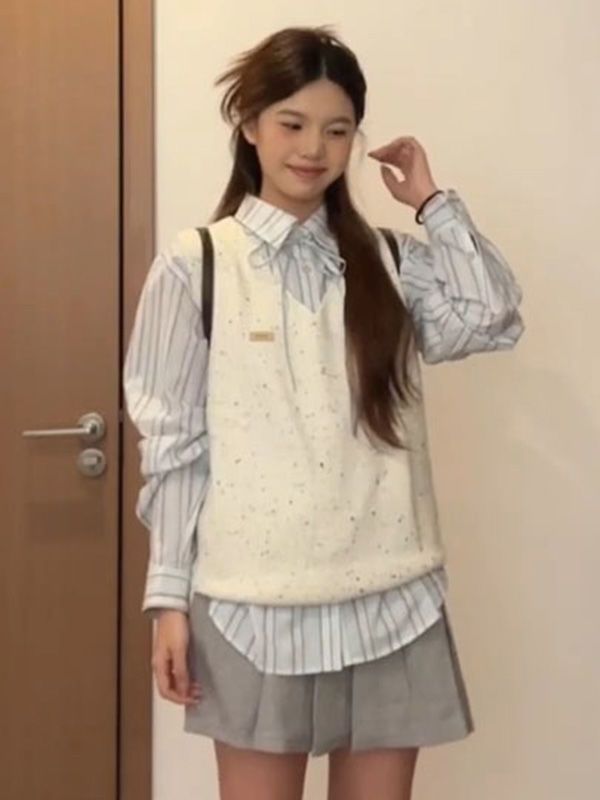 Women’s Knit Sweater Vest & Shirt Set – Layered Outfit (Style 12318)