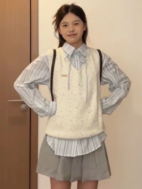 Women’s Knit Sweater Vest & Shirt Set – Layered Outfit (Style 12318)