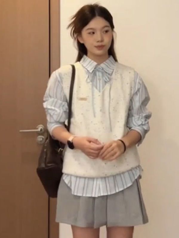 Women’s Knit Sweater Vest & Shirt Set – Layered Outfit (Style 12318)