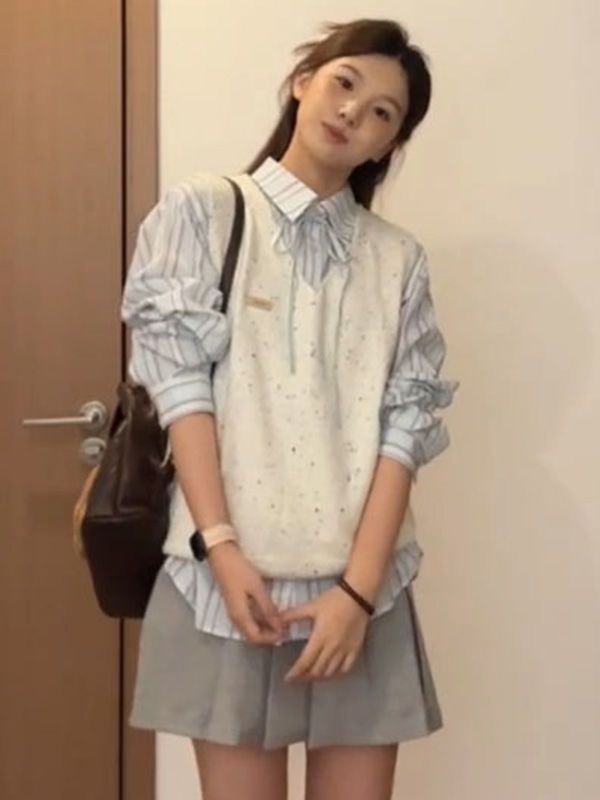 Women’s Knit Sweater Vest & Shirt Set – Layered Outfit (Style 12318)