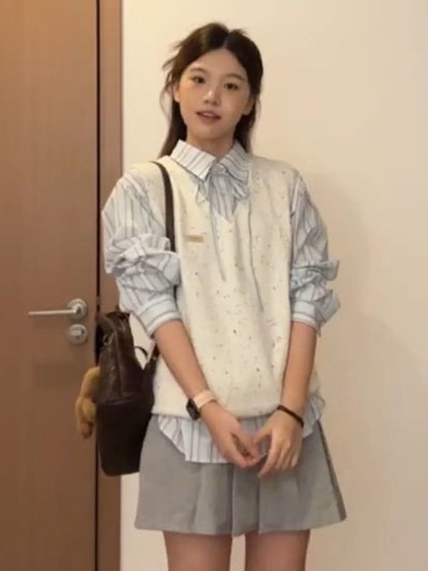 Women’s Knit Sweater Vest & Shirt Set – Layered Outfit (Style 12318)
