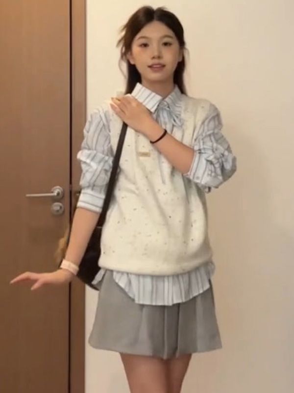 Women’s Knit Sweater Vest & Shirt Set – Layered Outfit (Style 12318)