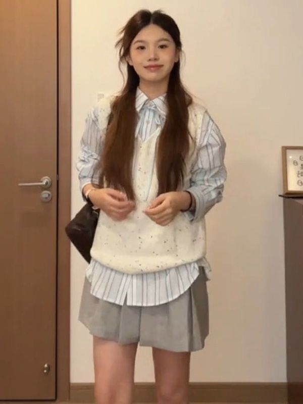 Women’s Knit Sweater Vest & Shirt Set – Layered Outfit (Style 12318)