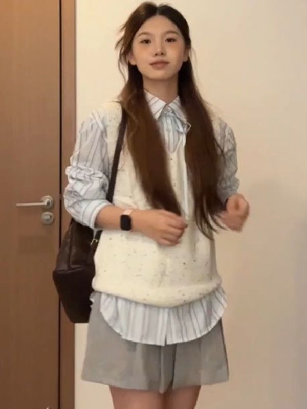 Women’s Knit Sweater Vest & Shirt Set – Layered Outfit (Style 12318)
