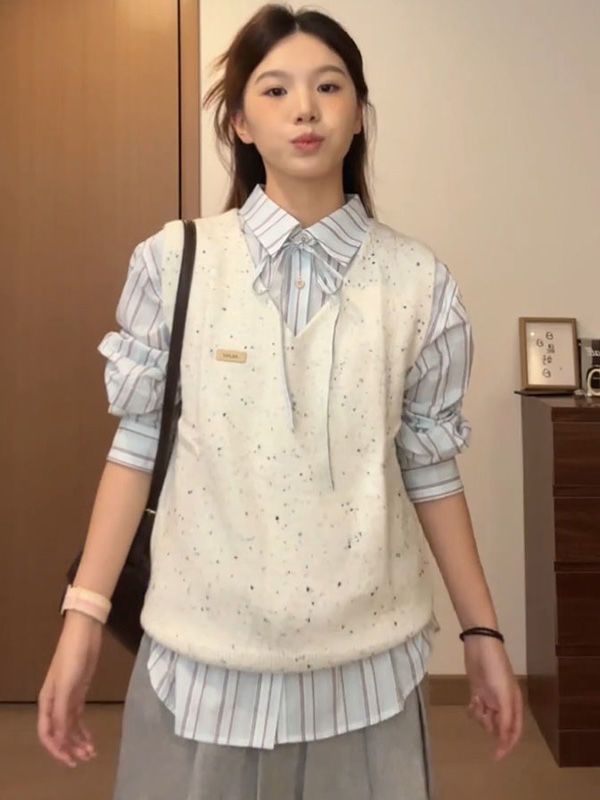 Women’s Knit Sweater Vest & Shirt Set – Layered Outfit (Style 12318)