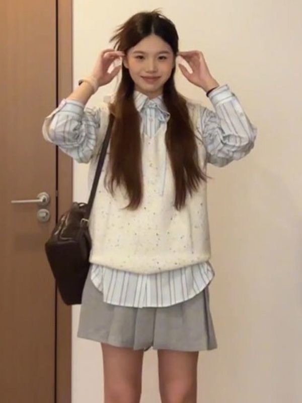 Women’s Knit Sweater Vest & Shirt Set – Layered Outfit (Style 12318)